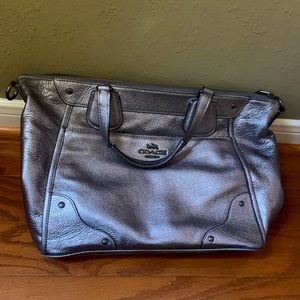 Silver Leather Coach Bag